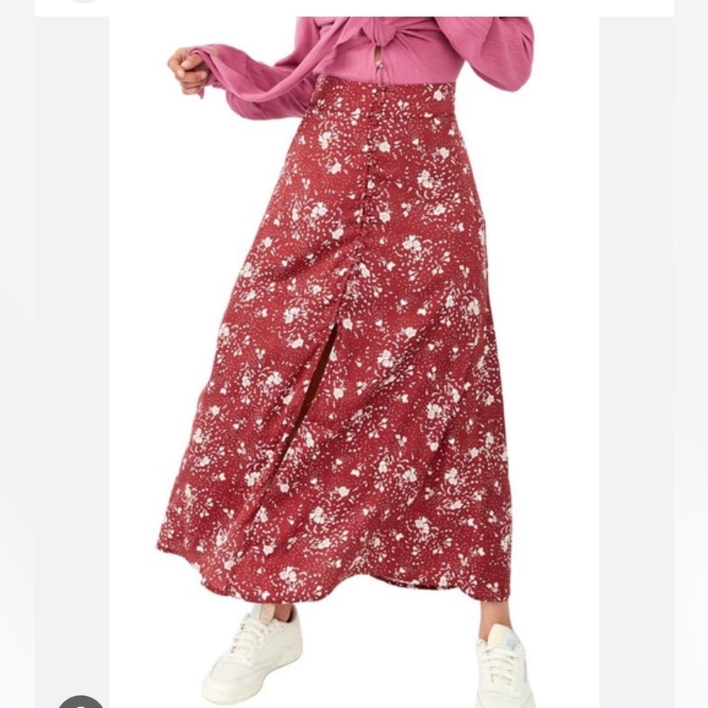Free People 0 Sammy Floral button up maroon skirt